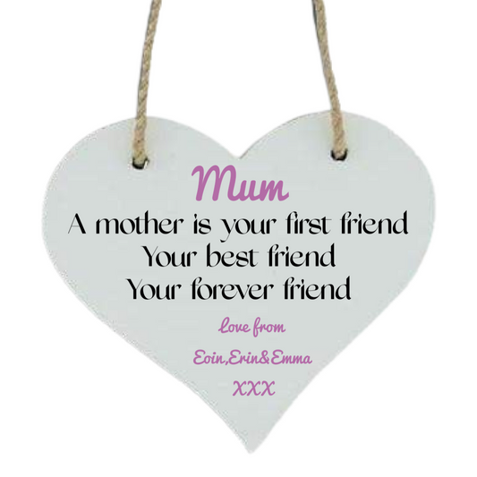 Mum hanging wooden heat